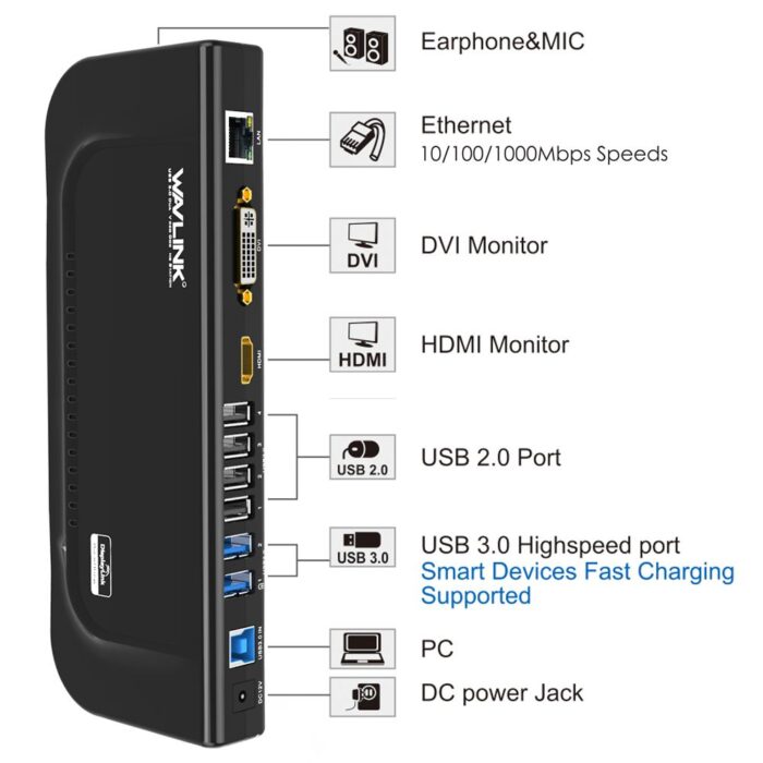 Wavlink 8UG39DK4 USB 3.0 Universal Dual Display Docking Station - Image 5